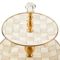 Mocha Check Two Tier Sweet Stand by MacKenzie-Childs